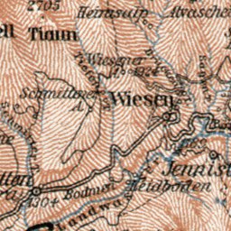 Waldin Central Grisons (Graubünden) Alps map, 1909 digital map