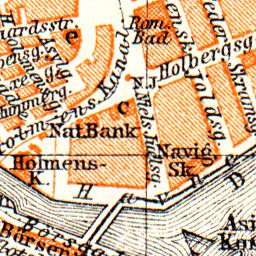 Waldin Copenhagen (Kjöbenhavn, København) central part map, 1910 digital map