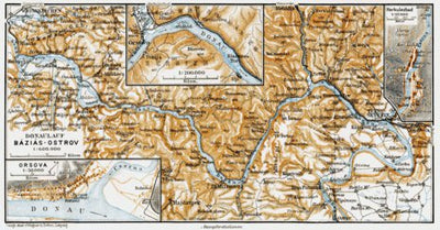 Waldin Danube River course from Báziás (Baziaş) to Ostrov (Orşova), 1911 digital map