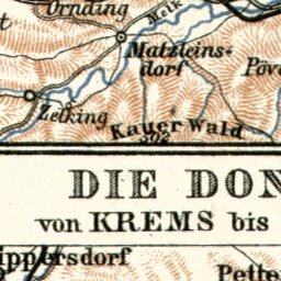 Waldin Danube River course map from Grein to Stein & Krems, 1910 digital map