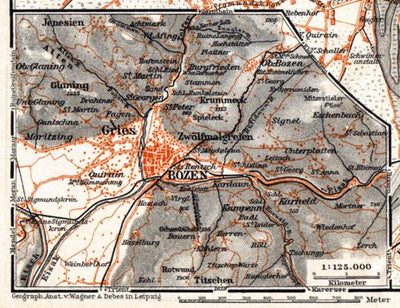 Waldin Environs of Bolzano/Gries map, 1911 digital map