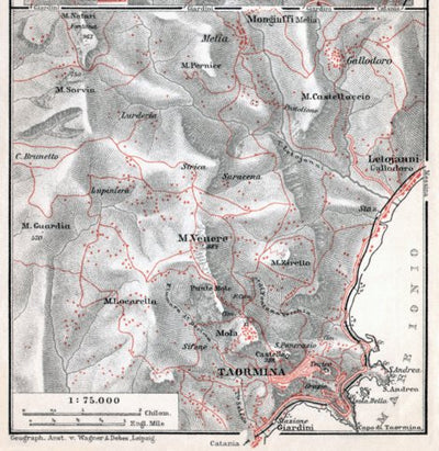 Environs of Taormina Map, 1912 by Waldin | Avenza Maps