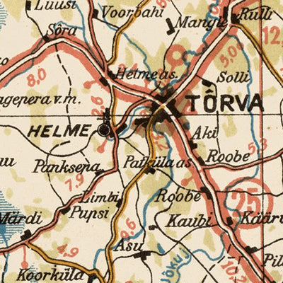Waldin Estonian Road Map, Plate 13: Mustla. 1938 digital map