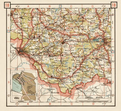 Waldin Estonian Road Map, Plate 18: Antsla. 1938 digital map