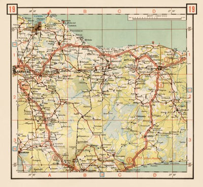 Waldin Estonian Road Map, Plate 19: Jõhvi. 1938 digital map
