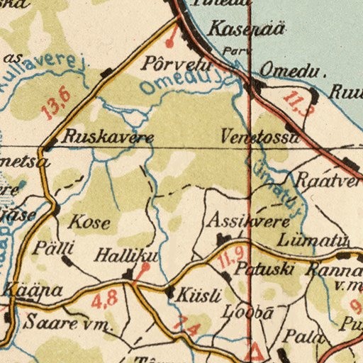 Estonian Road Map, Plate 20: Mustvee. 1938 by Waldin | Avenza Maps