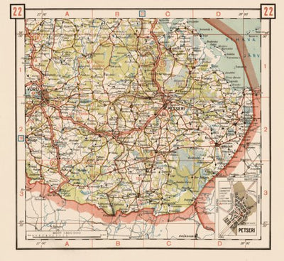 Waldin Estonian Road Map, Plate 22: Petseri. 1938 digital map