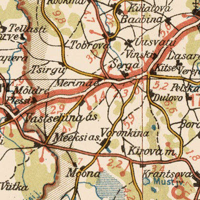 Waldin Estonian Road Map, Plate 22: Petseri. 1938 digital map