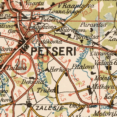 Waldin Estonian Road Map, Plate 22: Petseri. 1938 digital map