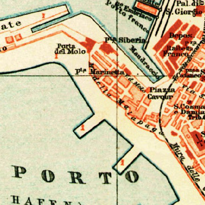 Waldin Genoa (Genova) city map, about 1910 digital map