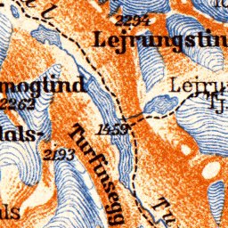 Waldin Gjendesjö and Bygdinsjö Lakes district map, 1910 digital map