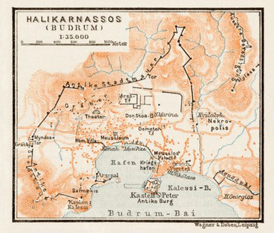 Waldin Halicarnassus (Halikarnassós, Bodrum), ancient site map, 1914 digital map