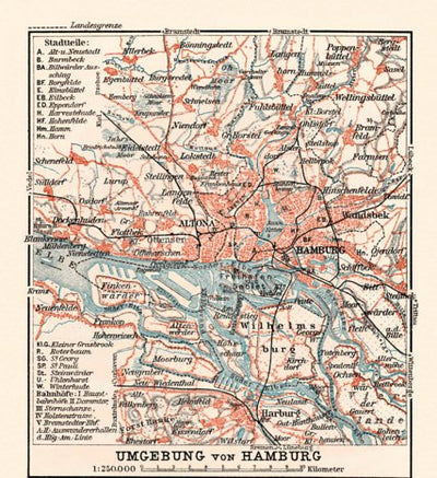 Waldin Hamburg, Altona and environs map, 1911 digital map