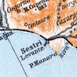 Waldin Italian Genoese/Levantian Riviera (Rivière) from Genua to Spezia map, 1908 digital map