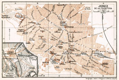 Waldin Jerez de la Frontera city map, 1913 digital map