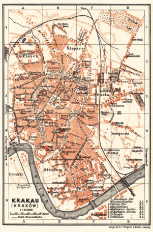 Waldin Krakau (Kraków) city map, 1911 digital map
