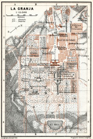 Waldin La Granja de San Ildefonso, town and palace park map, 1913 digital map