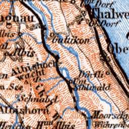 Waldin Lakes of Zurich and Zug district map, 1897 digital map
