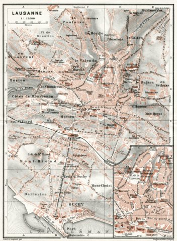 Waldin Lausanne city map, 1909 digital map