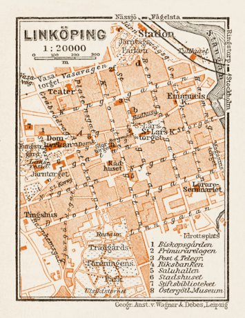 Waldin Linköping town plan, 1929 digital map