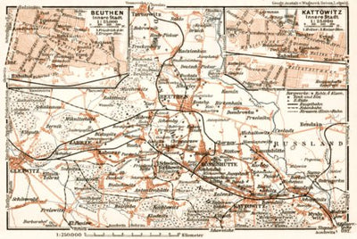 Waldin Lower Silesia: Katowice, Bytom and environs map, 1911 digital map