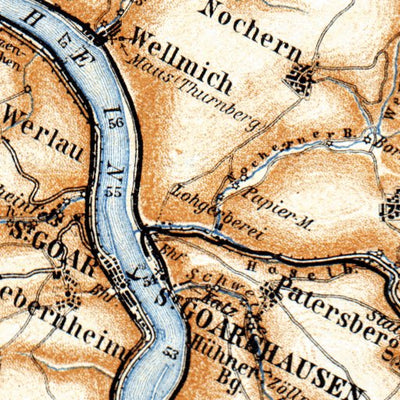 Waldin Map of the Course of the Rhine from Coblenz to Bingen, 1905 digital map