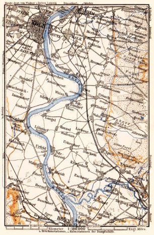 Waldin Map of the Course of the Rhine from Cologne to Bonn, 1905 digital map