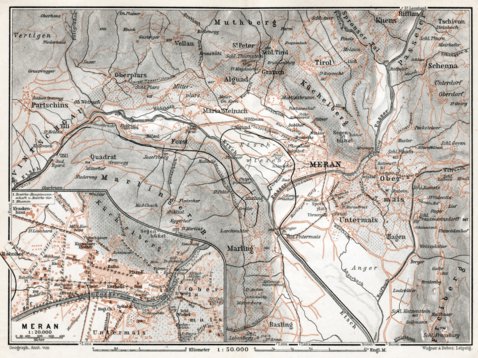 Merran Maps Meran (Merano) environs Map, 1910 by Waldin | Avenza Maps