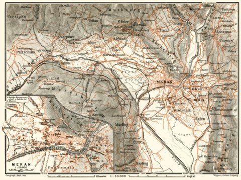 Merran Maps Meran (Merano) environs Map, 1913 by Waldin | Avenza Maps