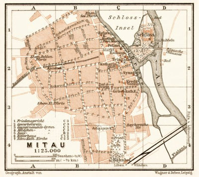 Waldin Mitau (Jelgava) city map, 1914 digital map