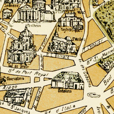 Waldin Paris, bird-eye panorama, 1903 digital map