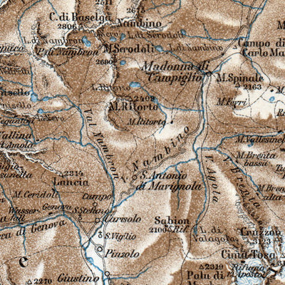 Waldin Passo della Mendola (Mendelpass), Madonna di Campiglio, Triente and Arco map, 1911 digital map