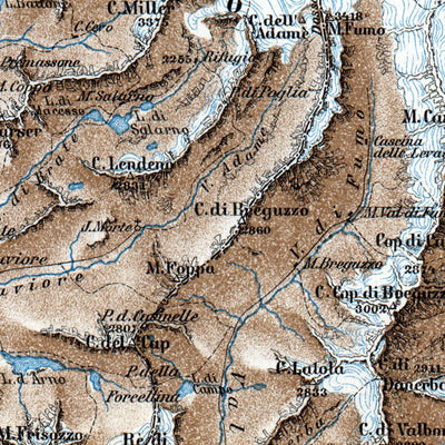 Waldin Passo della Mendola (Mendelpass), Madonna di Campiglio, Triente and Arco map, 1911 digital map