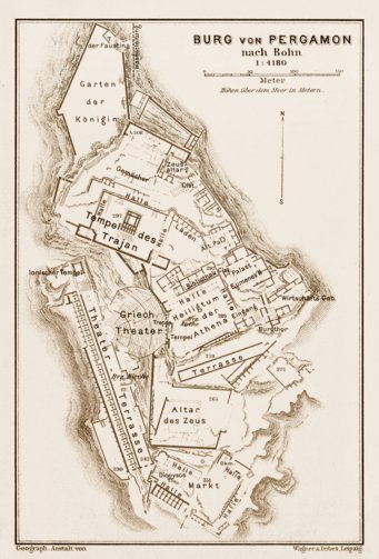 Waldin Pergamon (τὸ Πέργαμον, Bergama), ancient site plan after (Richard) Bohn, 1914 digital map