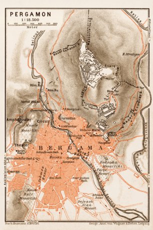 Waldin Pergamon (τὸ Πέργαμον, Bergama) town plan, 1914 digital map