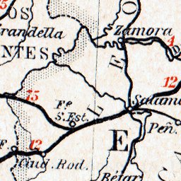 Waldin Portugal on the railway map of Iberian Peninsula, 1929 digital map