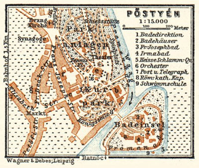 Waldin Postyen (Piešt´any, Pieštany) city map, 1911 digital map