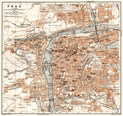 Waldin Prag (Prague, Praha), town plan (names in Czech), 1913 digital map