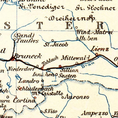 Waldin Railway map of Tyrol (Tirol) and Salzkammergut, 1911 digital map