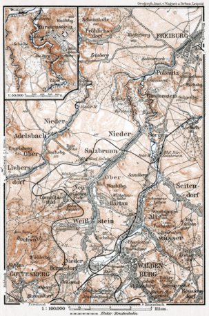 Waldin Salzbrunn (Szczawno-Zdrój) environs map, 1911 digital map
