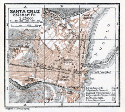 Waldin Santa Cruz de Tenerife city map, 1911 digital map