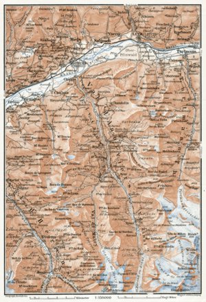 Waldin Sierre and Val d´Anniviers map, 1909 digital map