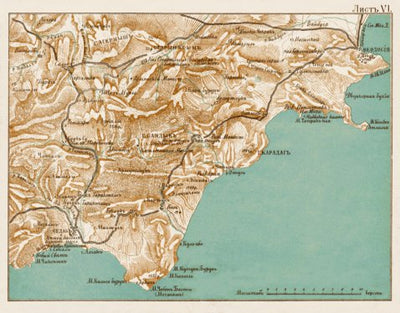 Waldin South Crimea: Sudak - Theodosia district map, 1904 digital map
