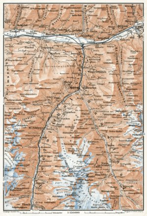 Waldin Stalden and Saas River Valley map, 1909 digital map
