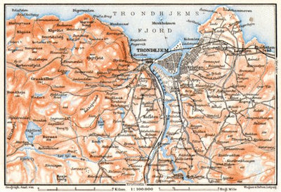 Waldin Trondheim (Trondhjem) environs map, 1910 digital map