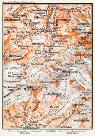 Valley of Lauterbrunnen (upper part), 1897 Map by Waldin | Avenza Maps