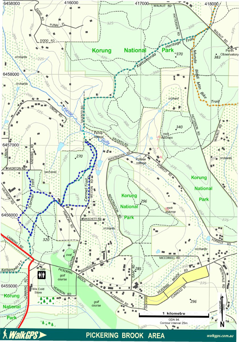 Pickering Brook Walk Area - Darling Range Map by WalkGPS | Avenza Maps