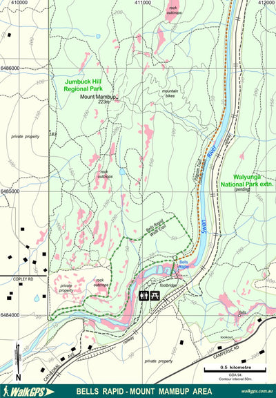 WalkGPS WalkGPS - Bells Rapid-Mount Mambup Walk Area - Darling Range digital map