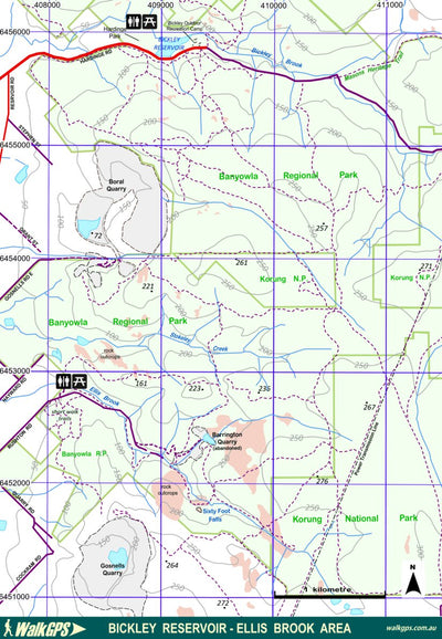 WalkGPS WalkGPS - Bickley Reservoir-Ellis Brook Walk Area - Darling Range digital map