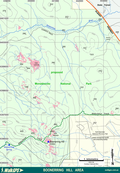 WalkGPS WalkGPS - Boonerring Hill Walk Area - Darling Range digital map
